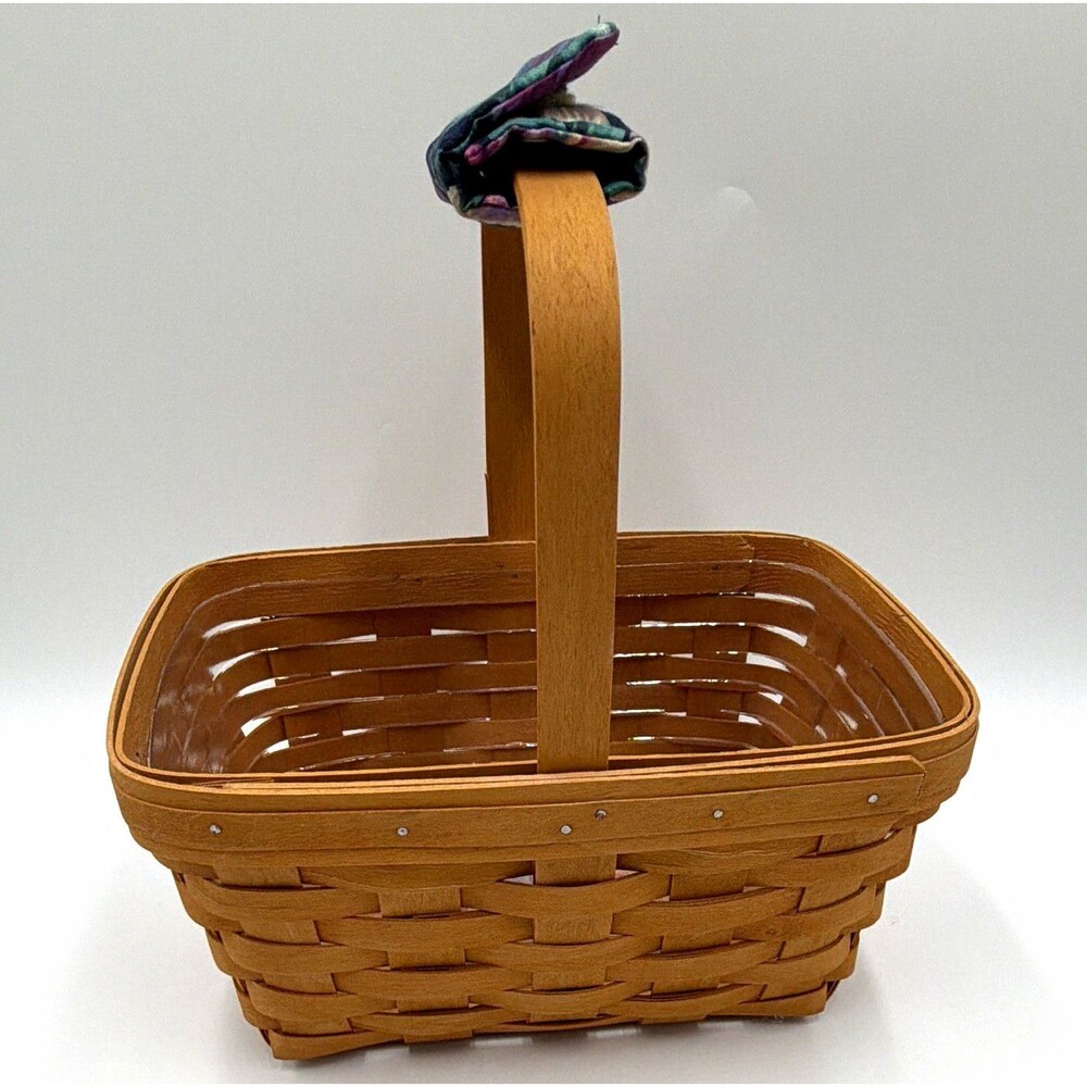 Longaberger 1997 Woven Wood Shopping Basket w/ Handle Floral Handle Cover